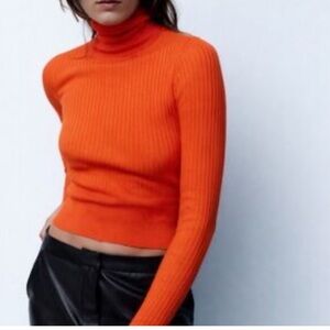Zara Vibrant Orange Ribbed Turtleneck Sweater| Size S